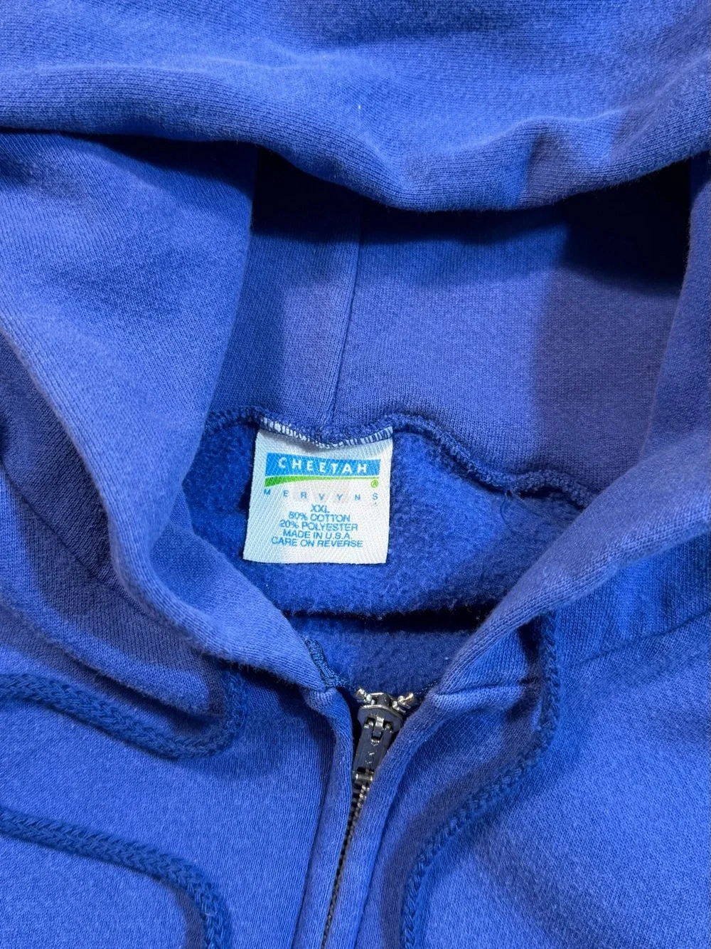 Cheetah Men's Blue Fleece Full Zip Hooded Hoodie Solid Long Sleeve XXL